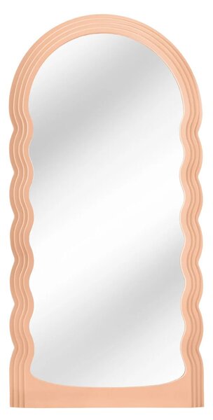 Designové art deco klenuté nástěnné zrcadlo Swan s obloukovým vlnitým rámem v jemné meruňkově oranžové barvě 160 cm