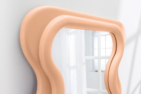 Designové art deco nástěnné zrcadlo Swan s vlnitým obdélníkovým pastelově meruňkově oranžovým rámem 160 cm