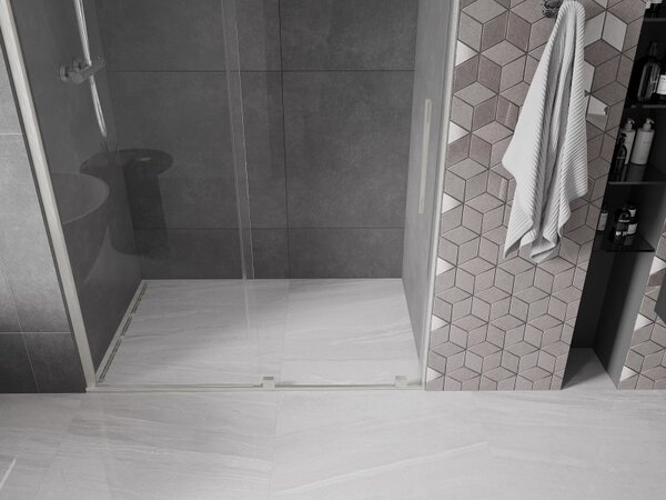 Mexen Velar, posuvné sprchové dveře do otvoru 150 cm, 8mm čiré sklo, broušená ocel, 871-150-000-01-97