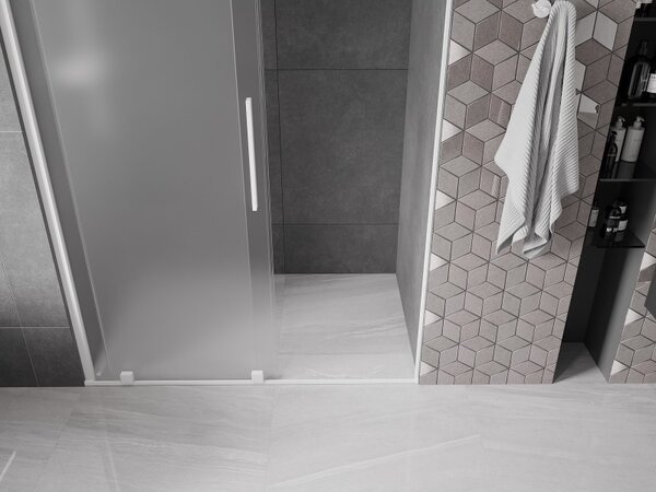 Mexen Velar, posuvné sprchové dveře do otvoru 140 cm, 8mm sklo námraza, bílá matná, 871-140-000-31-20