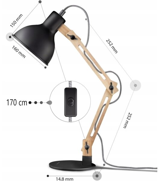 Stolní lampa 1xE27/40W/230V černá