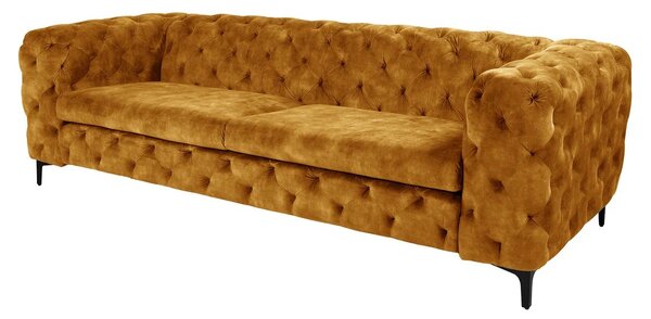 Luxusní třímístná chesterfield sedačka Modern Barock se sametovým potahem s prošíváním v hořčičné barvě s nožičkami 235 cm