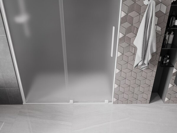 Mexen Velar, posuvné sprchové dveře do otvoru 140 cm, 8mm sklo námraza, bílá matná, 871-140-000-31-20