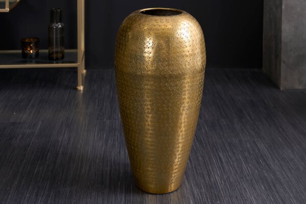 Orientální kovová zlatá kulatá lesklá váza Mara s vybíjeným oblým povrchem 50 cm