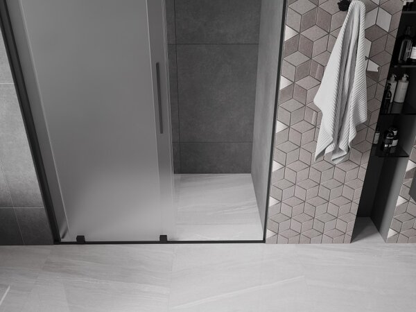 Mexen Velar, posuvné sprchové dveře do otvoru 150 cm, 8mm sklo námraza, černá matná, 871-150-000-31-70