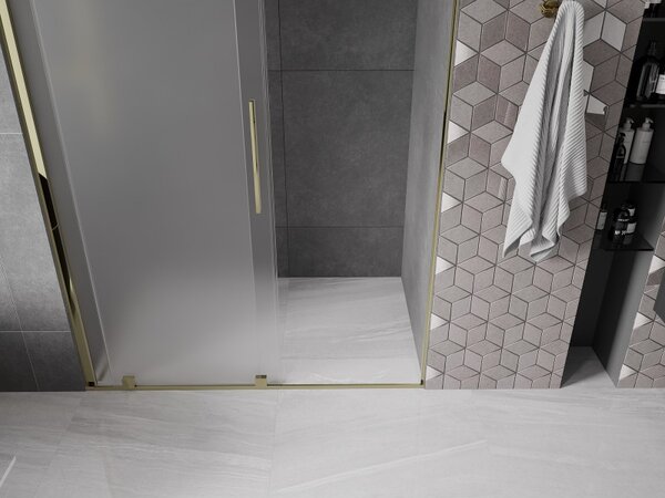 Mexen Velar, posuvné sprchové dveře do otvoru 130 cm, 8mm sklo námraza, zlatá lesklá, 871-130-000-31-50
