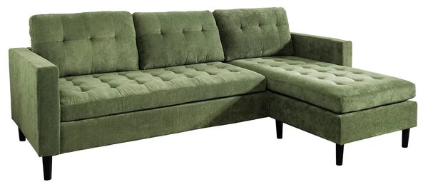 Designová třímístná univerzální rohová sedačka Sallen s manšestrovým zeleným potahem a prošíváním 220 cm