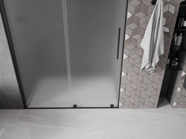 Mexen Velar, posuvné sprchové dveře do otvoru 150 cm, 8mm sklo námraza, černá matná, 871-150-000-31-70
