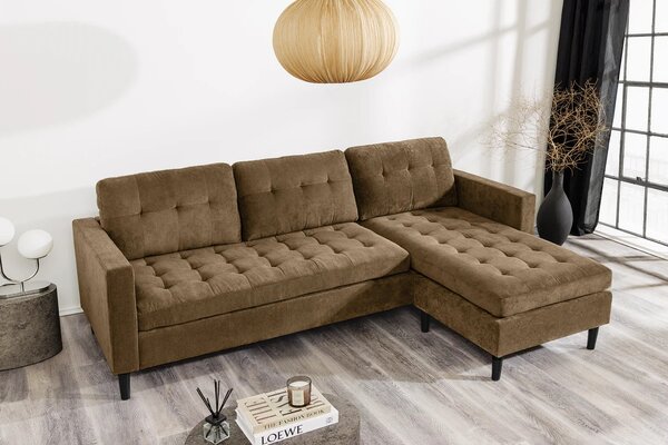 Designová třímístná univerzální rohová sedačka Sellan s manšestrovým potahem a čtvercovým prošíváním 220 cm
