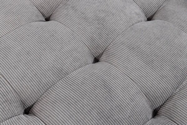 Designová třímístná rohová sedačka Sallen s šedým manšestrovým potahem a čtvercovým prošíváním 220 cm