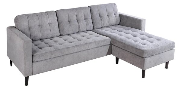 Designová třímístná rohová sedačka Sallen s šedým manšestrovým potahem a čtvercovým prošíváním 220 cm
