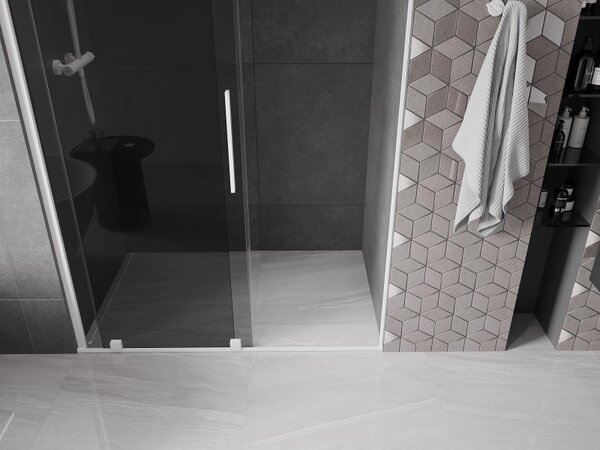 Mexen Velar, posuvné sprchové dveře do otvoru 130 cm, 8mm šedé sklo, bílá matná, 871-130-000-41-20