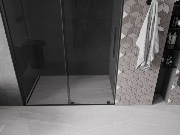 Mexen Velar, posuvné sprchové dveře do otvoru 130 cm, 8mm šedé sklo, černá matná, 871-130-000-41-70
