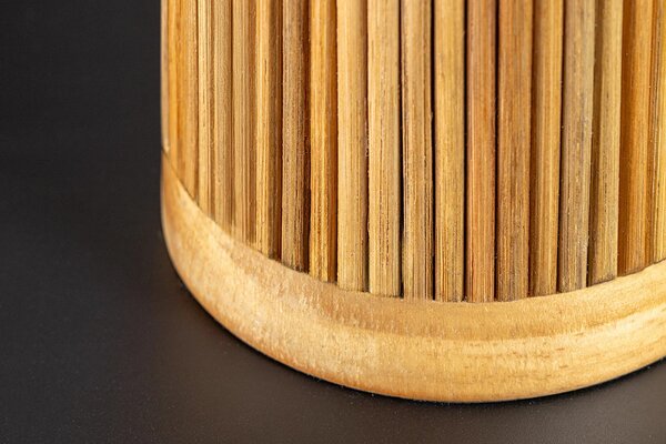 Designová kulatá stolní lampa Willow s bílým bavlněným stínítkem a válcovou masivní hnědou ozdobnou nohou 48 cm