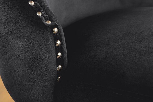 Klasická jídelní židle Modern Barrock s černým sametovým potahem ve stylu chesterfield a stříbrným lvím klepadlem 90 cm