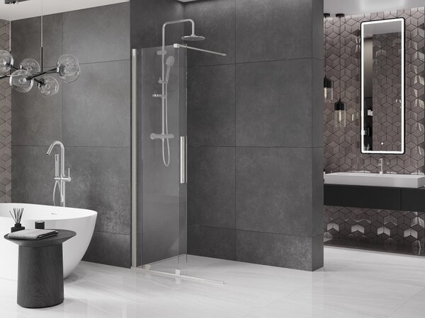 Mexen Velar, sprchová zástěna s posuvnými dveřmi Walk-in 70 x 200 cm, 8mm čiré sklo, broušená ocel, 871-070-000-03-97
