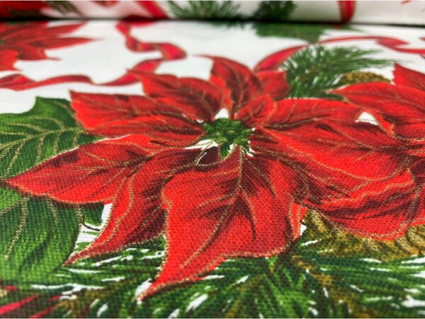 Vánočný běhoun na stůl Vánoční růže na bílém Barva Rudá Rozměry 40x100 cm