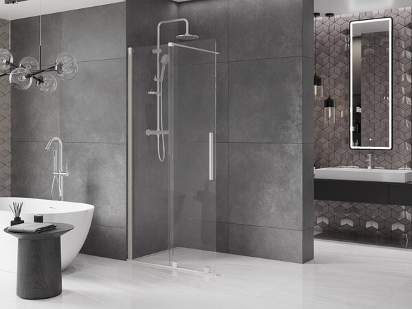 Mexen Velar, sprchová zástěna s posuvnými dveřmi Walk-in 70 x 200 cm, 8mm čiré sklo, broušená ocel, 871-070-000-03-97