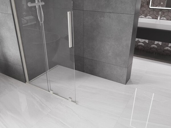 Mexen Velar, sprchová zástěna s posuvnými dveřmi Walk-in 70 x 200 cm, 8mm čiré sklo, broušená ocel, 871-070-000-03-97