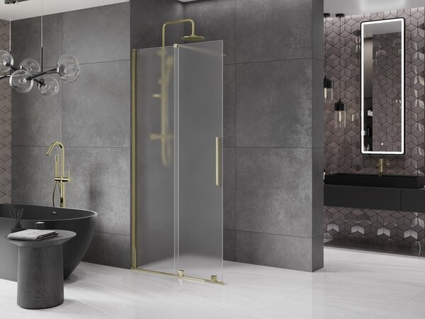 Mexen Velar, sprchová zástěna s posuvnými dveřmi Walk-in 120 x 200 cm, 8mm sklo námraza, zlatá lesklá, 871-120-000-33-50