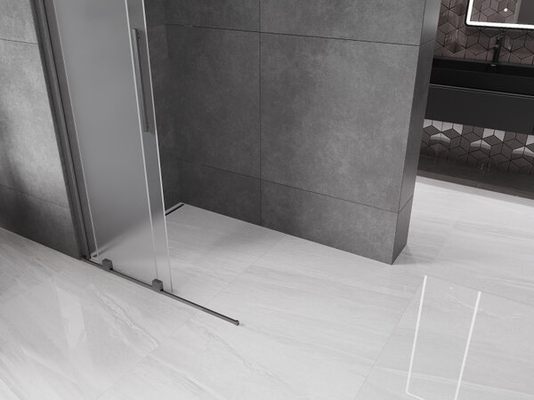 Mexen Velar, sprchová zástěna s posuvnými dveřmi Walk-in 110 x 200 cm, 8mm sklo námraza, grafit broušený, 871-110-000-33-66