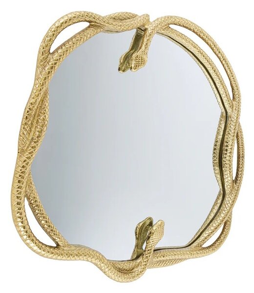 Art deco kulaté závěsné zrcadlo Serpente se zlatým kovovým rámem ve tvaru hadů 52 cm
