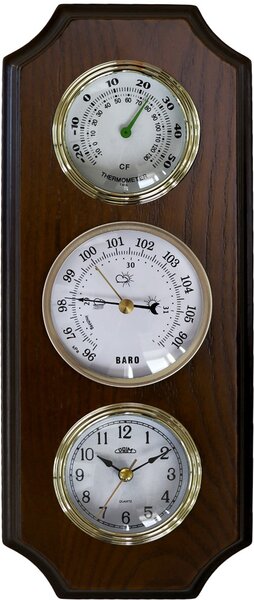 MPM Dřevěné nástěnné hodiny s teploměrem a barometrem E06P.3976.50