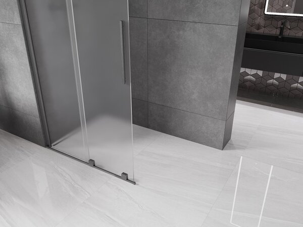 Mexen Velar, sprchová zástěna s posuvnými dveřmi Walk-in 110 x 200 cm, 8mm sklo námraza, grafit broušený, 871-110-000-33-66