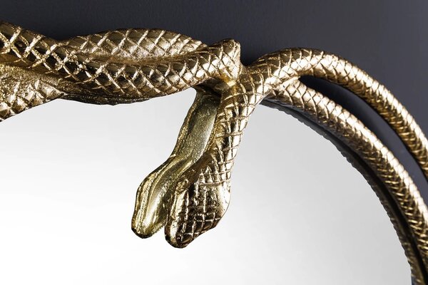 Art deco kulaté závěsné zrcadlo Serpente se zlatým kovovým rámem ve tvaru hadů 52 cm