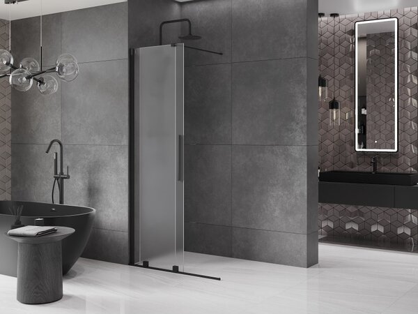 Mexen Velar, sprchová zástěna s posuvnými dveřmi Walk-in 100 x 200 cm, 8mm sklo námraza, černá matná, 871-100-000-33-70