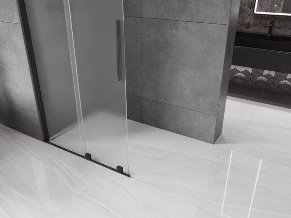 Mexen Velar, sprchová zástěna s posuvnými dveřmi Walk-in 100 x 200 cm, 8mm sklo námraza, černá matná, 871-100-000-33-70