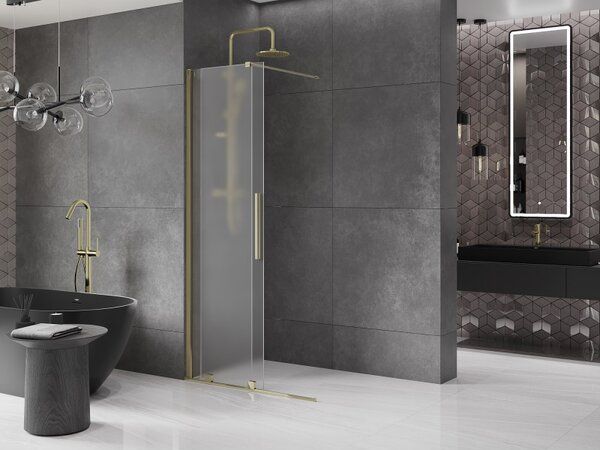 Mexen Velar, sprchová zástěna s posuvnými dveřmi Walk-in 120 x 200 cm, 8mm sklo námraza, zlatá lesklá, 871-120-000-33-50