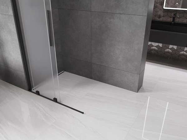 Mexen Velar, sprchová zástěna s posuvnými dveřmi Walk-in 100 x 200 cm, 8mm sklo námraza, černá matná, 871-100-000-33-70