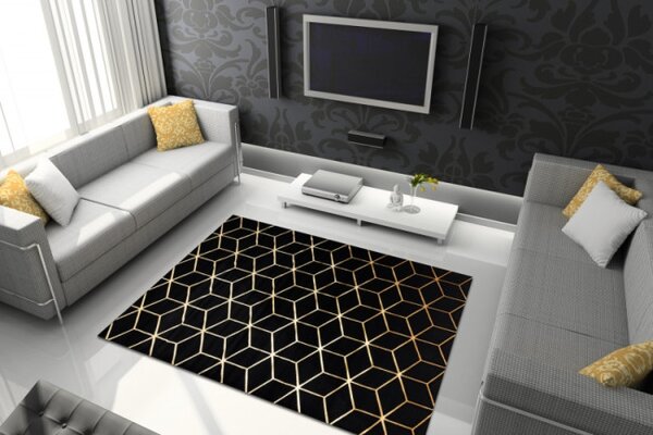 Koberec GLOSS 409C 86 3D kocka glamour - černý, zlatý