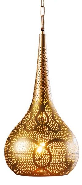 Orientální závěsná lampa Fatima kulatého tvaru z kovu ve zlaté barvě s perforací 49 cm
