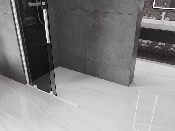 Mexen Velar, sprchová zástěna s posuvnými dveřmi Walk-in 75 x 200 cm, 8mm šedé sklo, bílá matná, 871-075-000-43-20