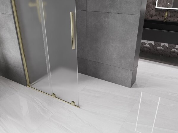 Mexen Velar, sprchová zástěna s posuvnými dveřmi Walk-in 120 x 200 cm, 8mm sklo námraza, zlatá lesklá, 871-120-000-33-50