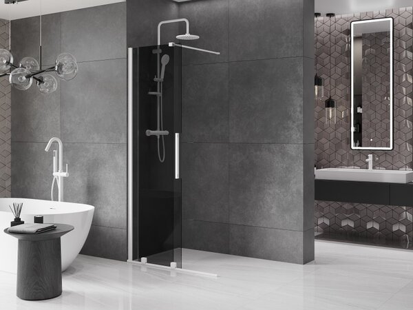 Mexen Velar, sprchová zástěna s posuvnými dveřmi Walk-in 75 x 200 cm, 8mm šedé sklo, bílá matná, 871-075-000-43-20