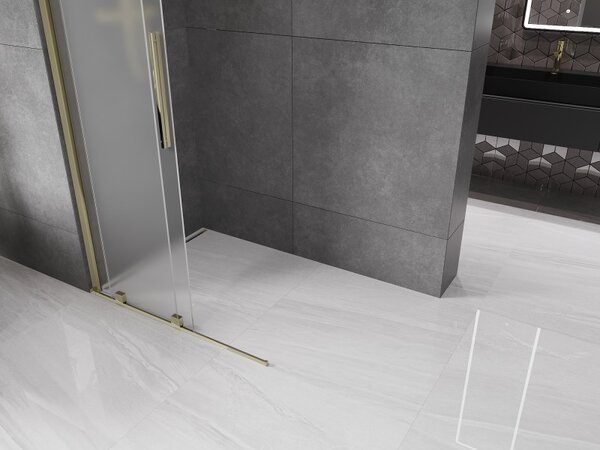 Mexen Velar, sprchová zástěna s posuvnými dveřmi Walk-in 120 x 200 cm, 8mm sklo námraza, zlatá lesklá, 871-120-000-33-50