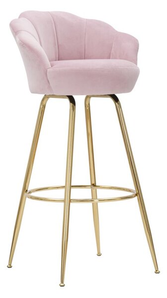 Sametová barová stolička Mauro Ferretti Lotos 55x53x110 cm, růžová/zlatá