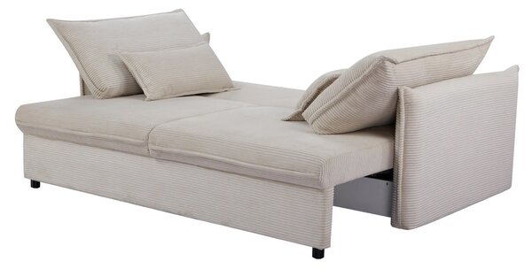 Designová skandinávská rozkládací třímístná sedačka Heaven s krémově béžovým kordovým potahem a úložným prostorem 215 cm