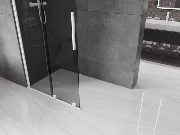 Mexen Velar, sprchová zástěna s posuvnými dveřmi Walk-in 75 x 200 cm, 8mm šedé sklo, bílá matná, 871-075-000-43-20