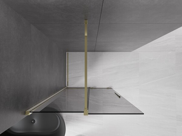 Mexen Velar, sprchová zástěna s posuvnými dveřmi Walk-in 100 x 200 cm, 8mm šedé sklo, zlatá lesklá, 871-100-000-43-50