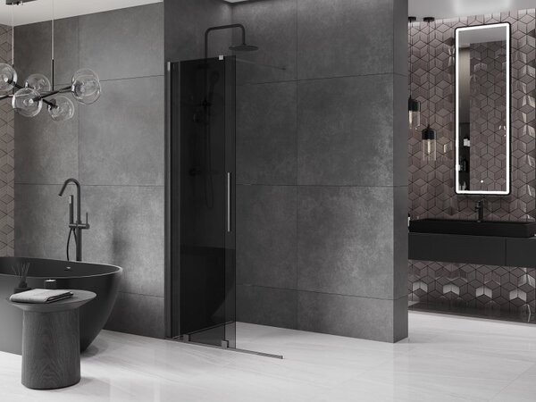 Mexen Velar, sprchová zástěna s posuvnými dveřmi Walk-in 100 x 200 cm, 8mm šedé sklo, grafit broušený, 871-100-000-43-66