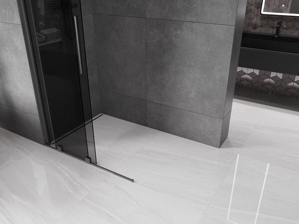 Mexen Velar, sprchová zástěna s posuvnými dveřmi Walk-in 100 x 200 cm, 8mm šedé sklo, grafit broušený, 871-100-000-43-66