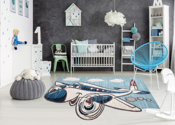 Dětský koberec TOYS 75320 létadlo 3D - tyrkys, krém