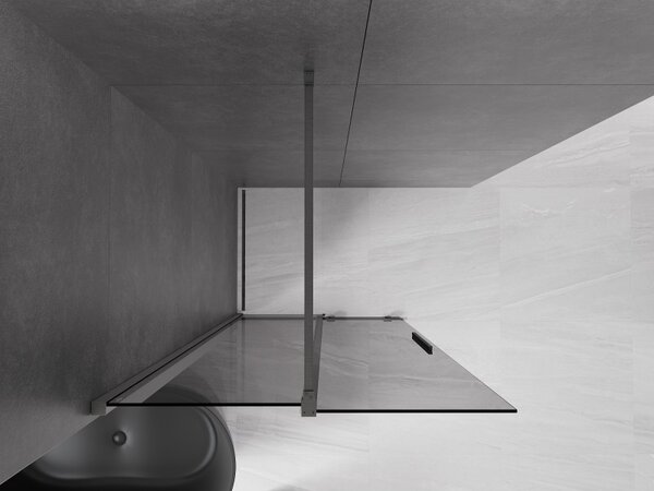 Mexen Velar, sprchová zástěna s posuvnými dveřmi Walk-in 100 x 200 cm, 8mm šedé sklo, grafit broušený, 871-100-000-43-66