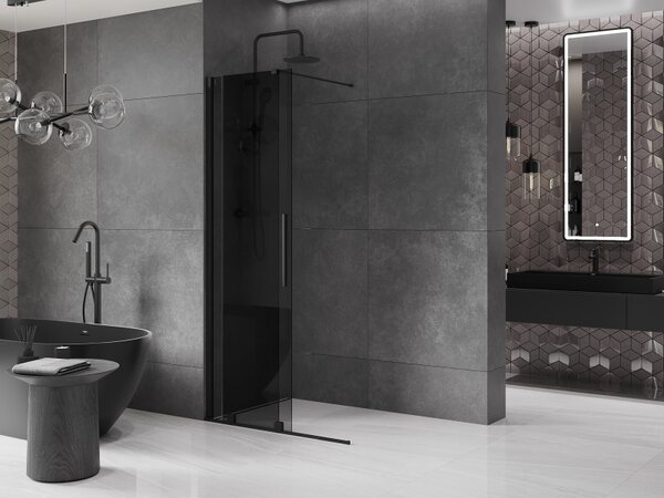 Mexen Velar, sprchová zástěna s posuvnými dveřmi Walk-in 70 x 200 cm, 8mm šedé sklo, černá matná, 871-070-000-43-70