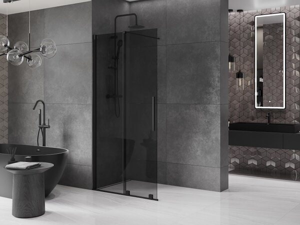 Mexen Velar, sprchová zástěna s posuvnými dveřmi Walk-in 70 x 200 cm, 8mm šedé sklo, černá matná, 871-070-000-43-70