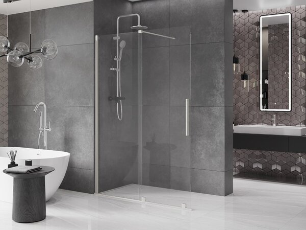 Mexen Velar, sprchová zástěna s posuvnými dveřmi Walk-in 130 x 200 cm, 8mm čiré sklo, broušená ocel, 871-130-000-03-97